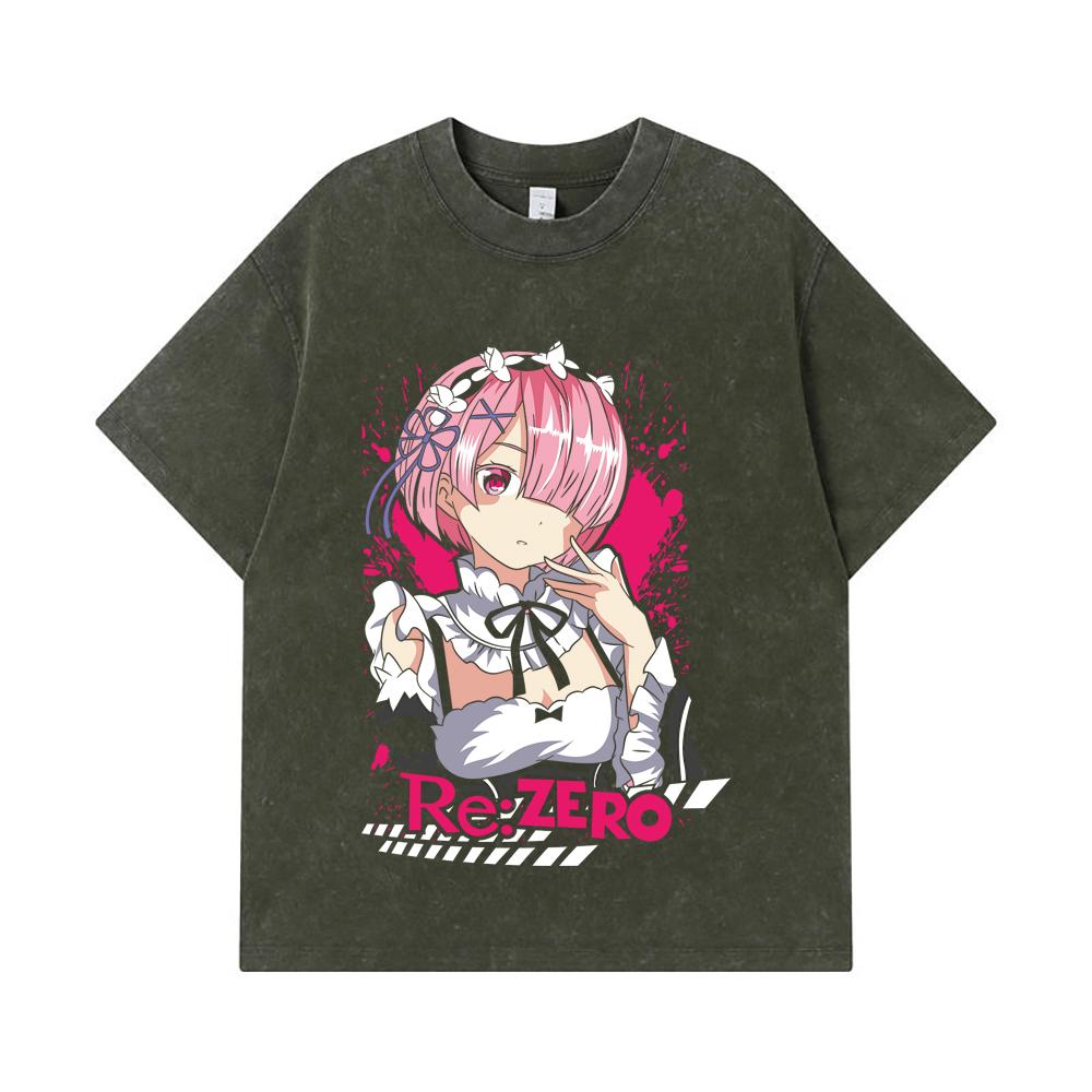 

Стиранные футболки 275 г/м² 100% Хлопок ReZero V3 Принт Рам Унисекс Плотная Хлопковая Футболка S армия зеленый