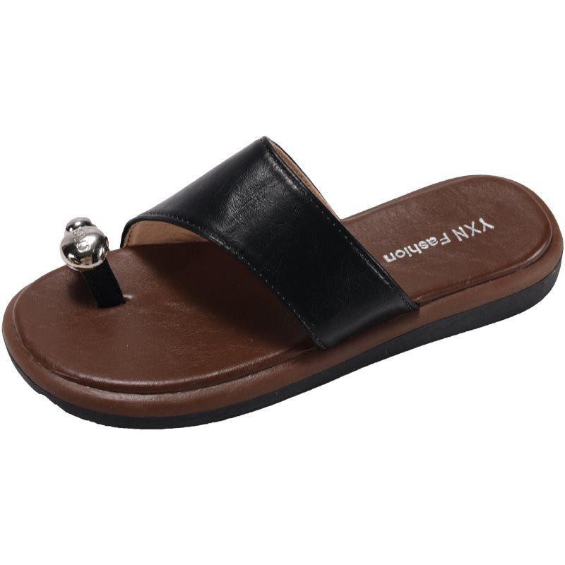 

Sandals simple with new flat slippers women s wear summer French toe pearl word 40 чёрный