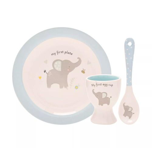Hello Baby 3 Piece Bowl, Egg Cup & Spoon Set - Blue