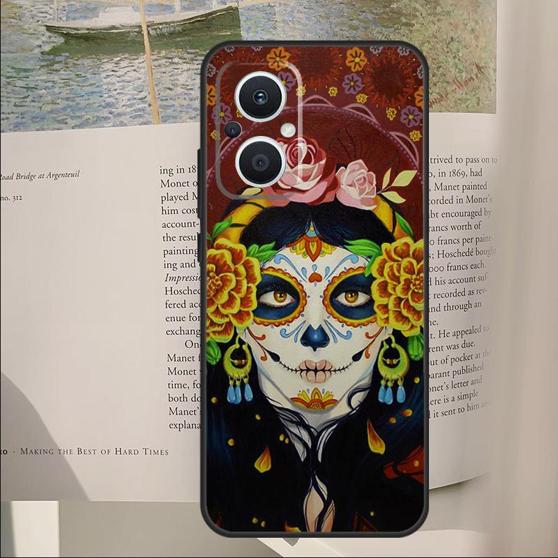 Catrina Beautiful Rose Girl Skull Cover For OPPO Reno 14 13 11 10 Pro 12F 11F 13F 14F 7 8 Lite OPPO Find X6 X5 X8 X9 Pro Case