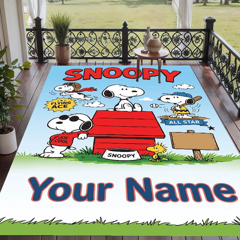 Custom Text Snoopy Peanuts Pattern Floor Rug Soft Indoor Carpet Mat Living Room Bedroom