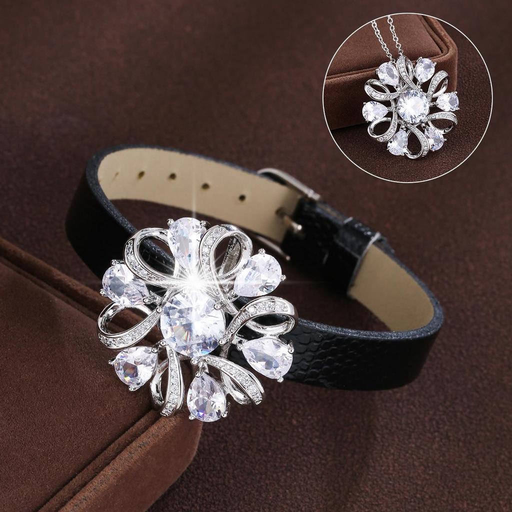 Elegant Multicolor Zirconia Flower & Water Drop Women's Copper Bracelet