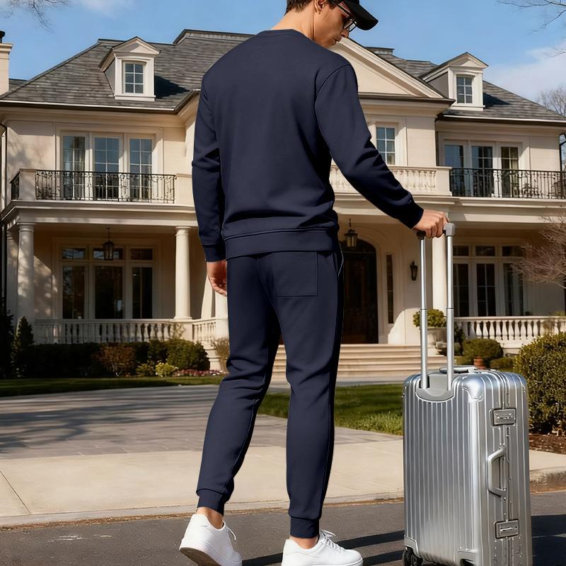 Autumn/Winter Heavyweight Men's Oversized Fleece-Lined Casual Sports Crewneck Sweatshirt Set