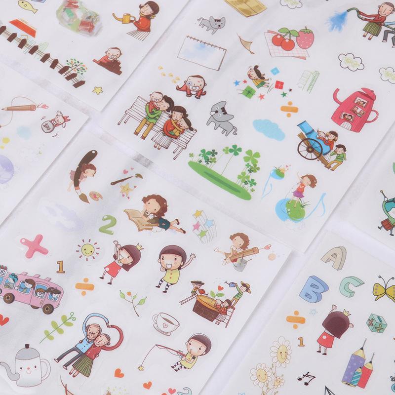 6 Sheets/Set Korean Version Cartoon Transparent PVC Stickers Cute Animal Kawaii Self Adhesive Kids DIY Scrapbooking Sticker