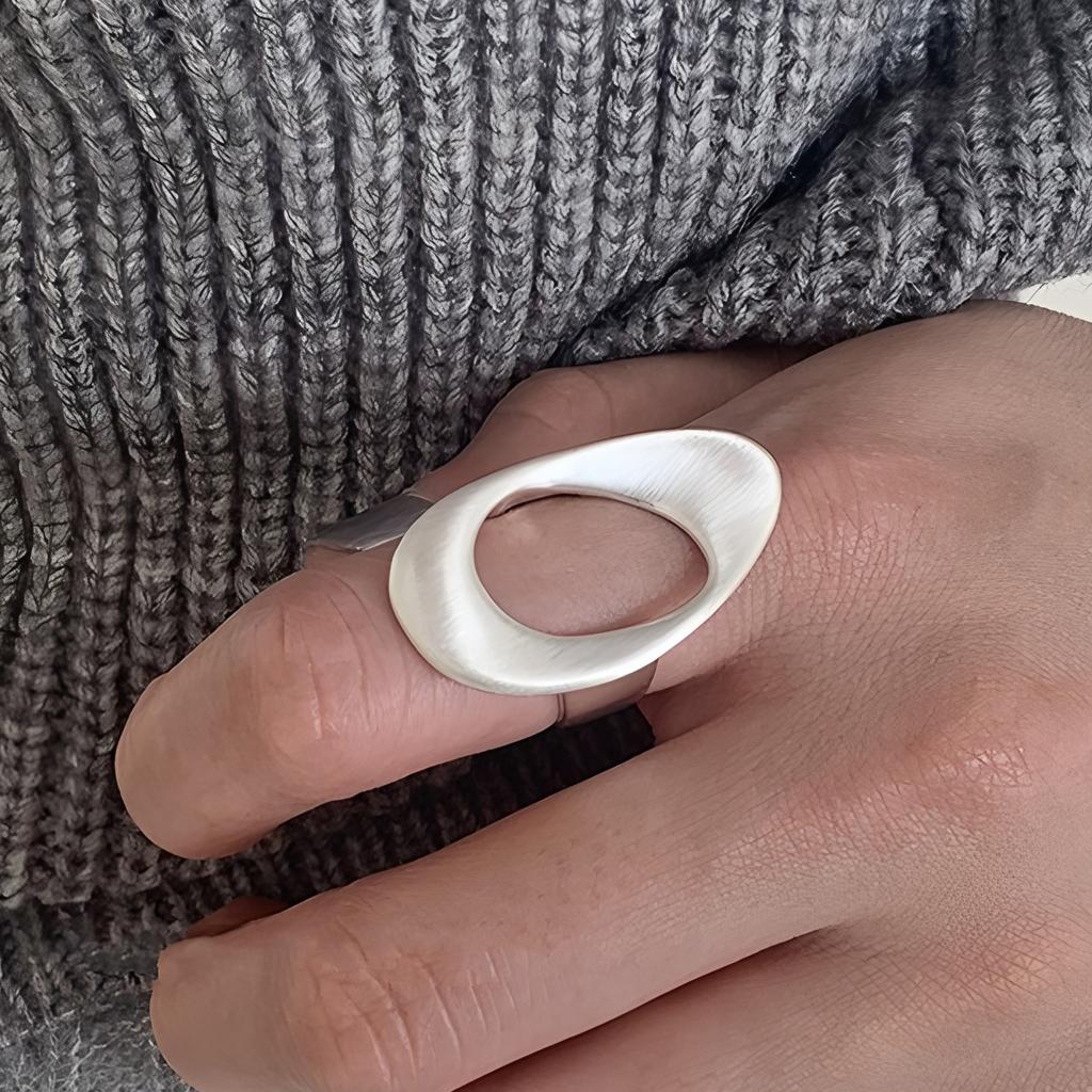 PANJBJ 925 Silver Geometry Crystal Ring For Women Ellipse Exaggerated Punk Water Drop Open Jewelry Gift