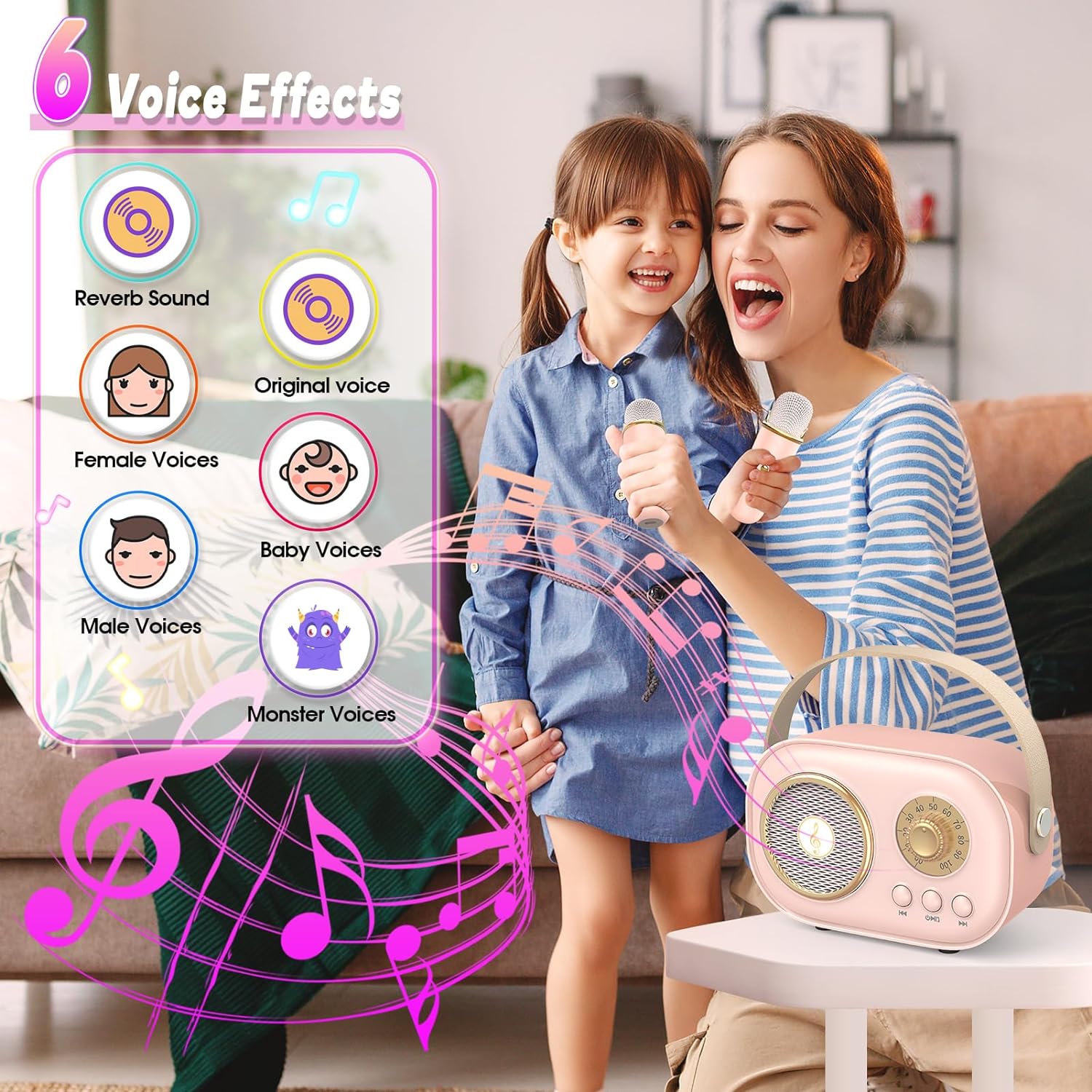 Karaoke Con Luci Led Ankuka Máquina De Karaoke Con 2 Micrófonos, Altavoz Bluetooth Karaoke Regalo Per Famiglia