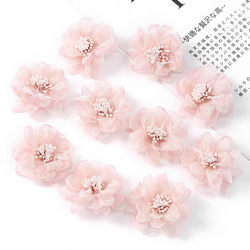 5Pcs Artificial Flowers Heads Chiffon Yarn Fake Flowers For Home Decor Marriage Wedding Decoration Craft Garland Gift Accessory