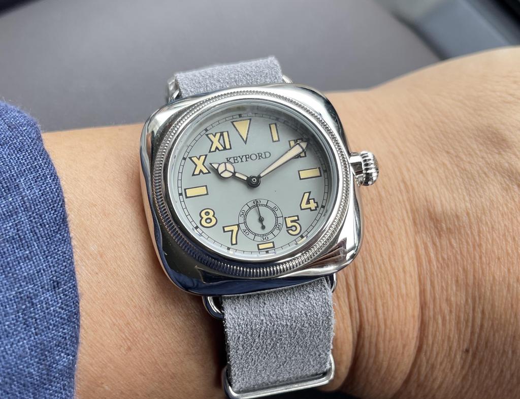 M.R.M.W. Military Watch, California Dial Watch, Smoky Grey, with Gray Buckskin Nato Strap