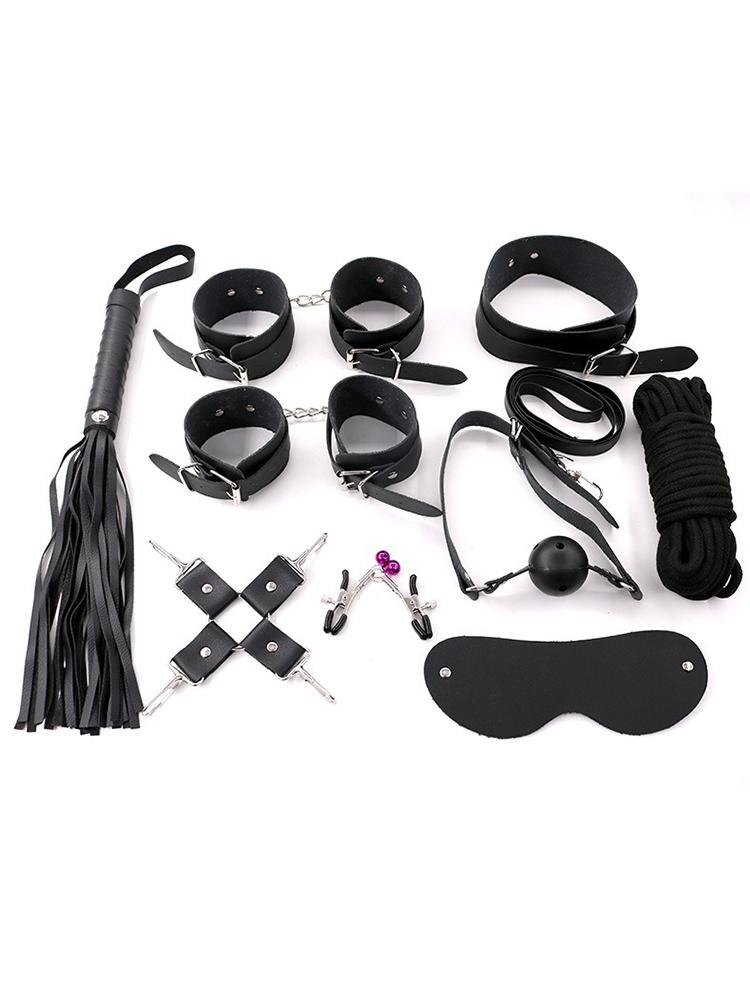 Erotic Set Sexy Leather Plush Sex Toys Bondage Kit Handcuffs Feather Blindfold Flirt Exotic Accessories Couples Adult Games