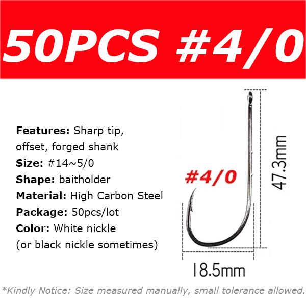 50PCS Baitholder Fishing Hooks High Carbon Steel Barbed Fish Hook Worm Pond Fish Bait Holder Size 10 12 14 1/0 2/0 3/0 4/0 5/0