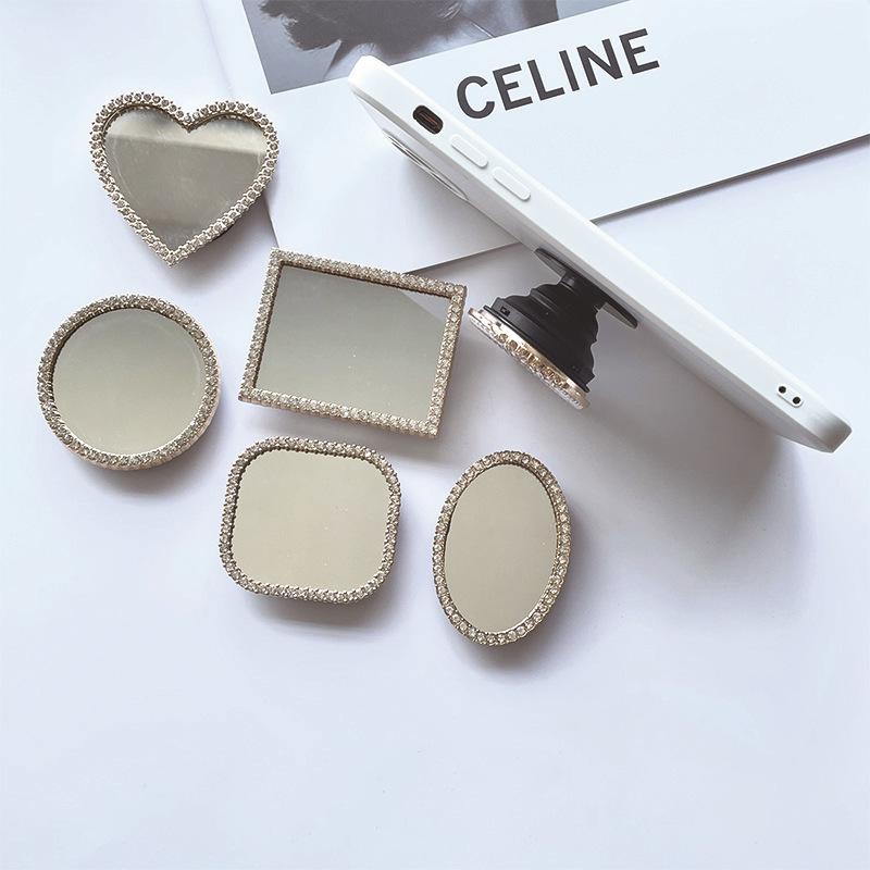 Korean Style Creative Heart Mirror Diamond Phone Stand with Retractable Airbag and Custom Logo