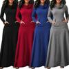 Plus Size 5XL Elegant Long Maxi Dress Spring Winter Warm High Collar Women Long-sleeved Dress Woman Clothing With Pocket