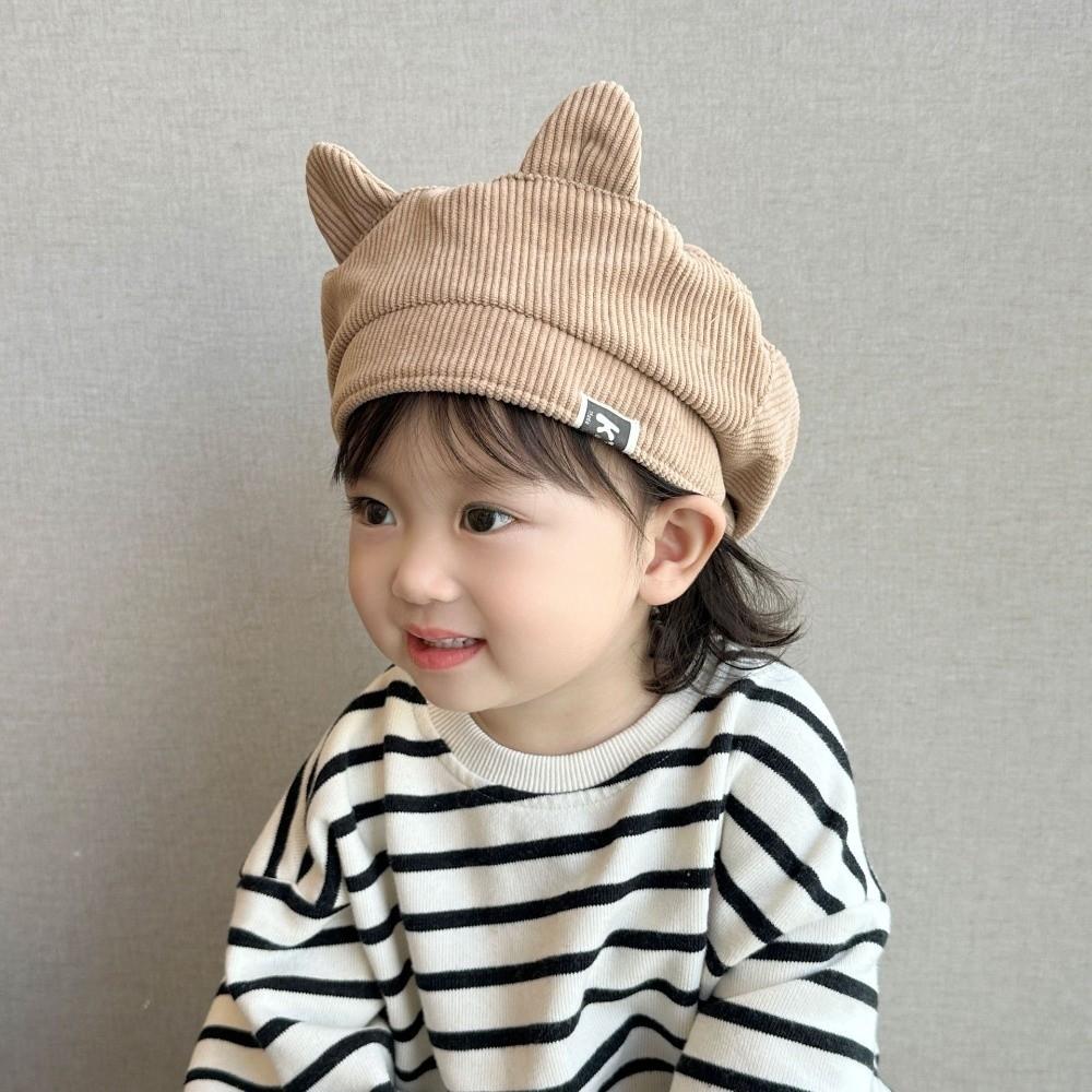 Cute Baby Corduroy Beret Korean Duck Tongue Cap Lovely Cat Ear Beret  Kids