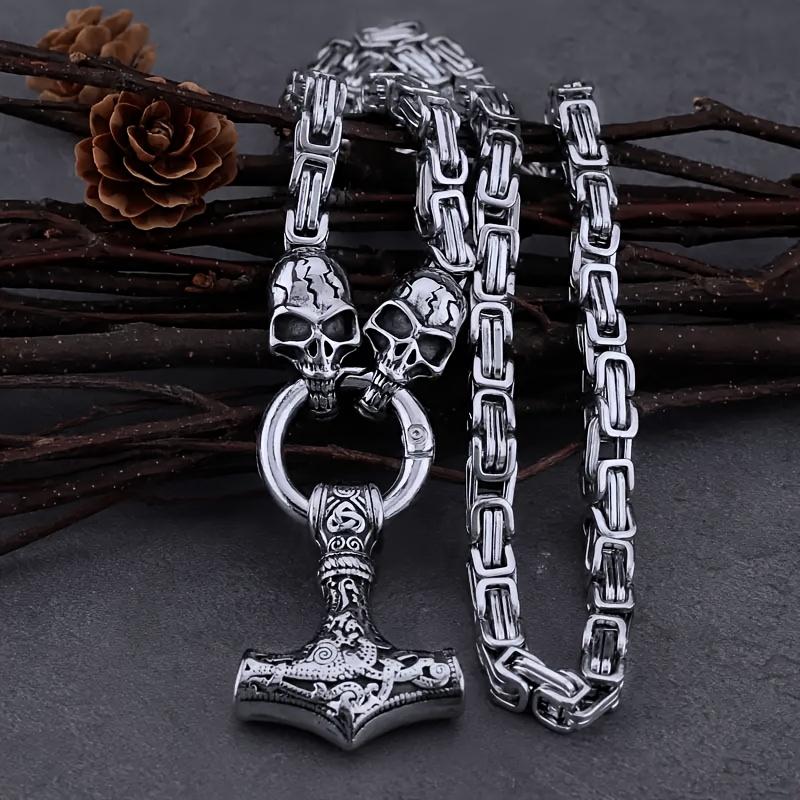 [Punk Skull Necklace] 1pc Punk Skull Hammer Pendant Necklace | Viking Style Men's Street Party Fashion Gift Accessory