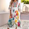 2025 Amazon Popular Summer Print Dress Women's Flower Round Neck Short Sleeve Comfortable Casual Dress
