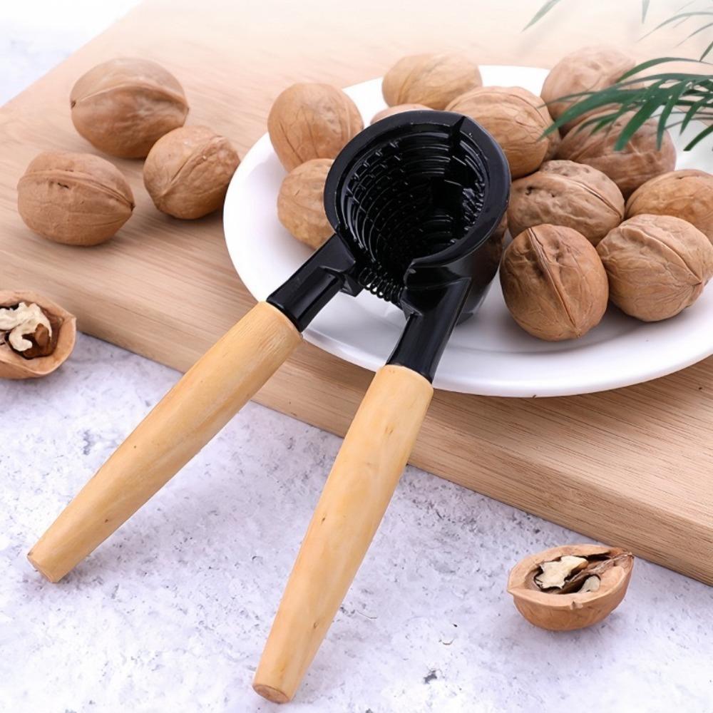 Multi-functional Wood Handle Heavy Duty Nutcracker Spring Design Non-Slip Walnut Clip Effort-saving Manual Walnut Opener Pecan