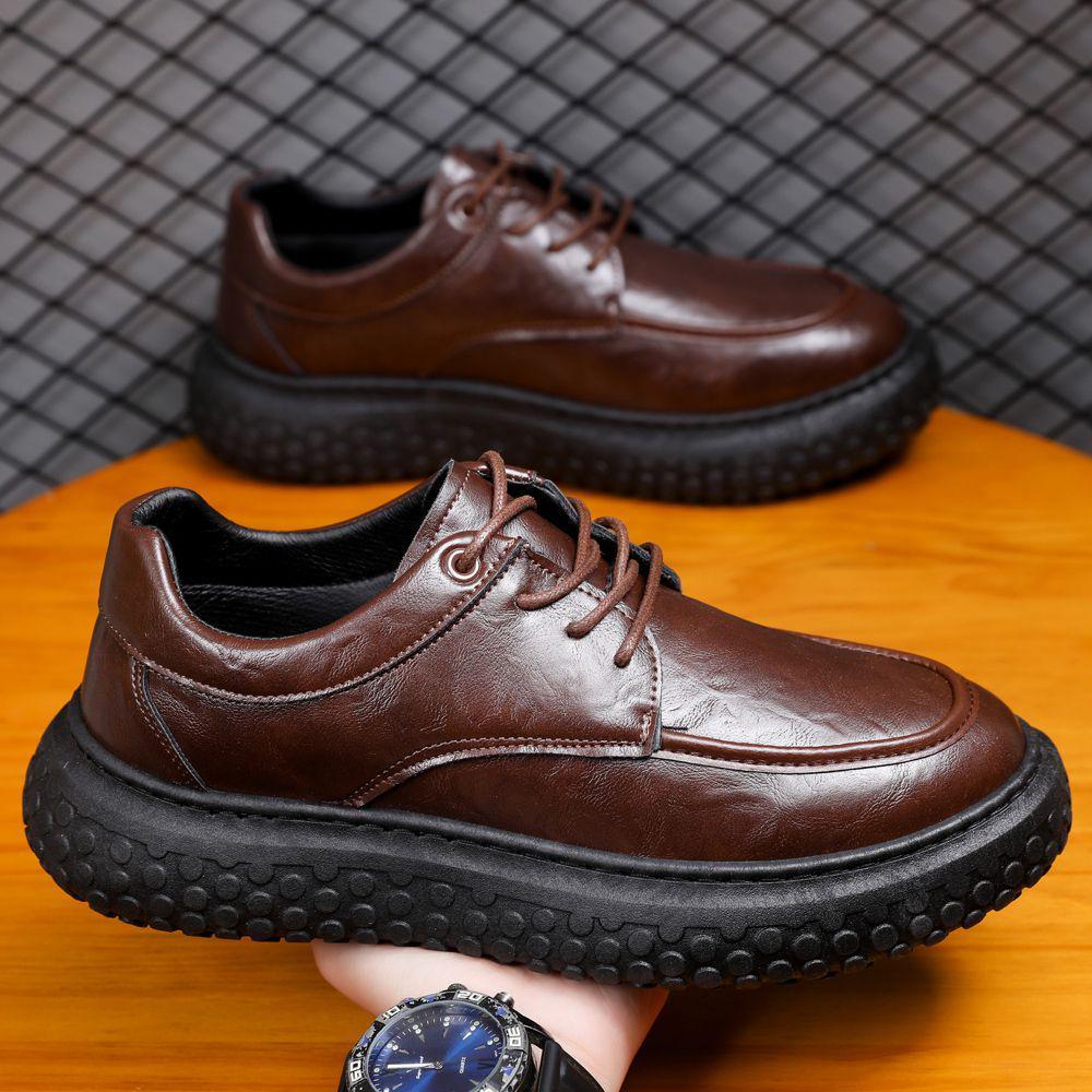 Men's 2025 Retro Trend Thick Sole Height-Increasing Leather Loafers - Black/Brown