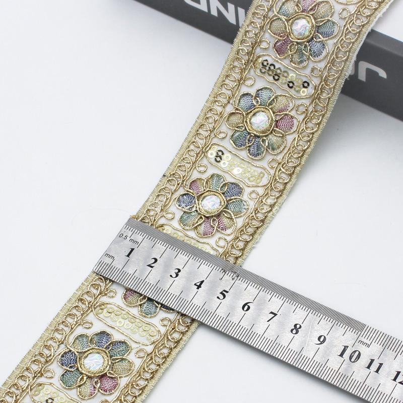 10 Yards Retro Embroidery Lace Trims 4.5cm Width Antique Gold Thread Sequin Ribbon DIY Sewing Dress Trimming Decor Accessory
