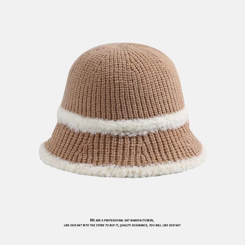 Bucket hat knitted bucket autumn and winter thermal hat children simple face small leisure basin hat