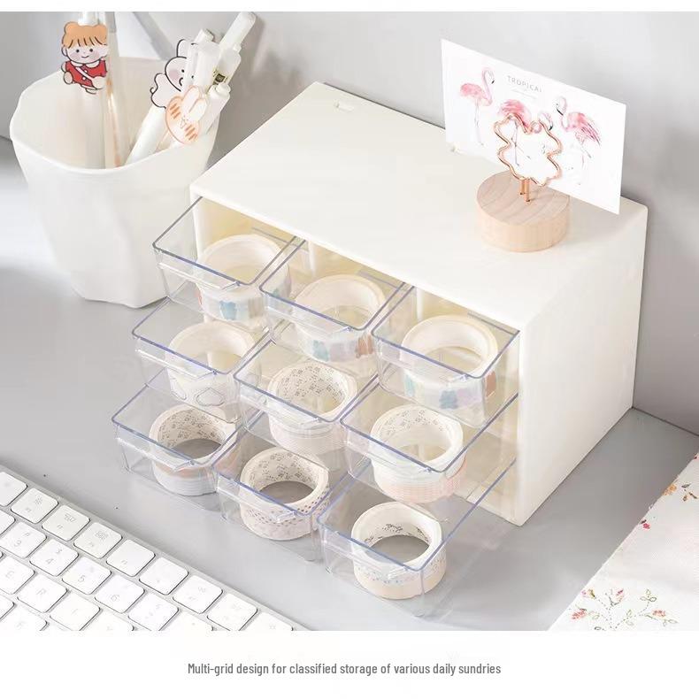 Cartoon Nine-Grid Dustproof Storage Box: Drawer-Type Organizer for Stationery & Jewelry