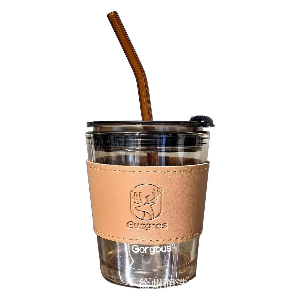 Tasse à café et à eau en verre isolant de haute qualité avec paille en bambou – Tasse de voyage portable et cadeau