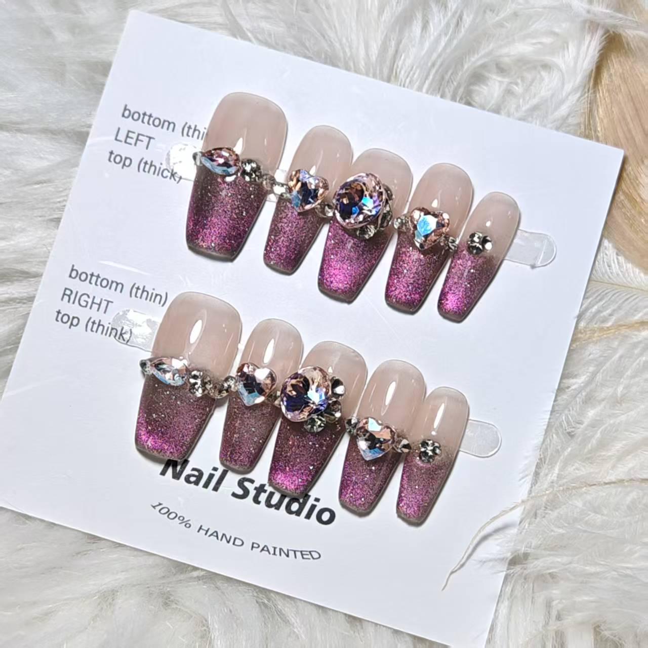 

Bauhinia Handcrafted Cat Eye Bling Nail Stickers - Removable & High-End Design Medium M