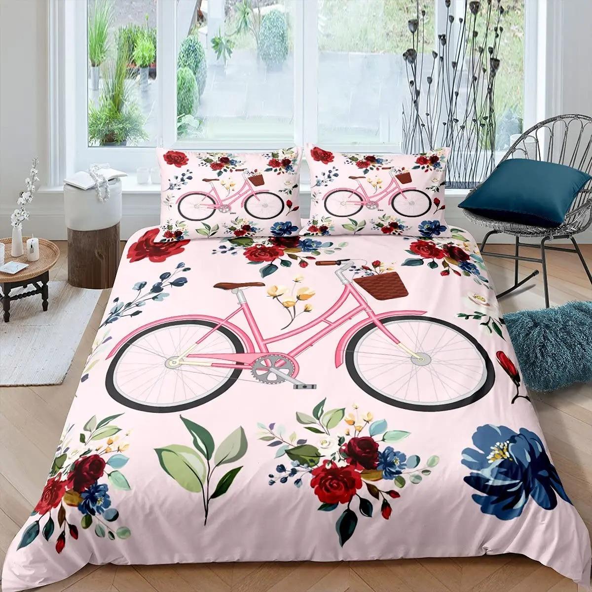 

Autumn Duvet Cover Set King Queen Size 3Pcs Fall Leaf Pumpkin Bicycle Bedding Set Microfiber Comforter Cover For Boy Teen Room EU Single(135x200cm)