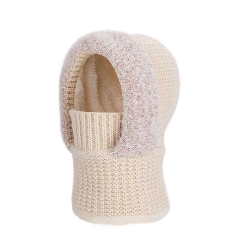 Knitted Mask Scarf All-In-One Hat Winter Velvet Thick Cap Women's Warm Ear Protection Cap
