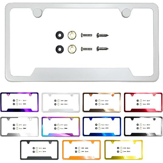 

Bottom Corner Cut Out Version License Plate Frame Matte Black Powder Coated Universal Fit Aluminum Screw On Cap Cover, T304 Stainless Steel, Rust білий