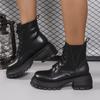 Fashion Punk Style Chunky Heeled Combat Boots for Women Black Pu Leather Platform Ankle Boots Woman Thick Sole Non Slip Motorcycle Botas