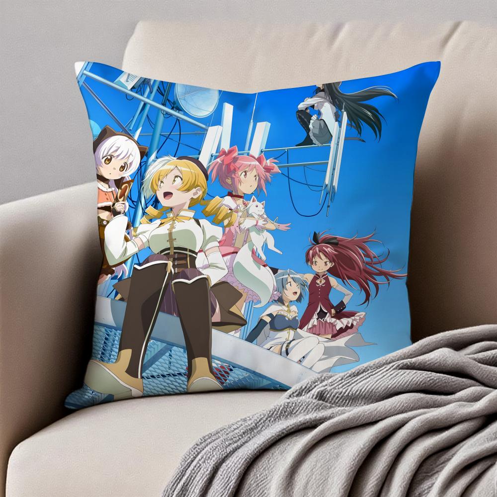 Anime DarkFantasy PPuella Magi Madoka Magica Cushion Cover Pillowcase Antidustmite Invisible Zipper Short Plush Sofa Cushion