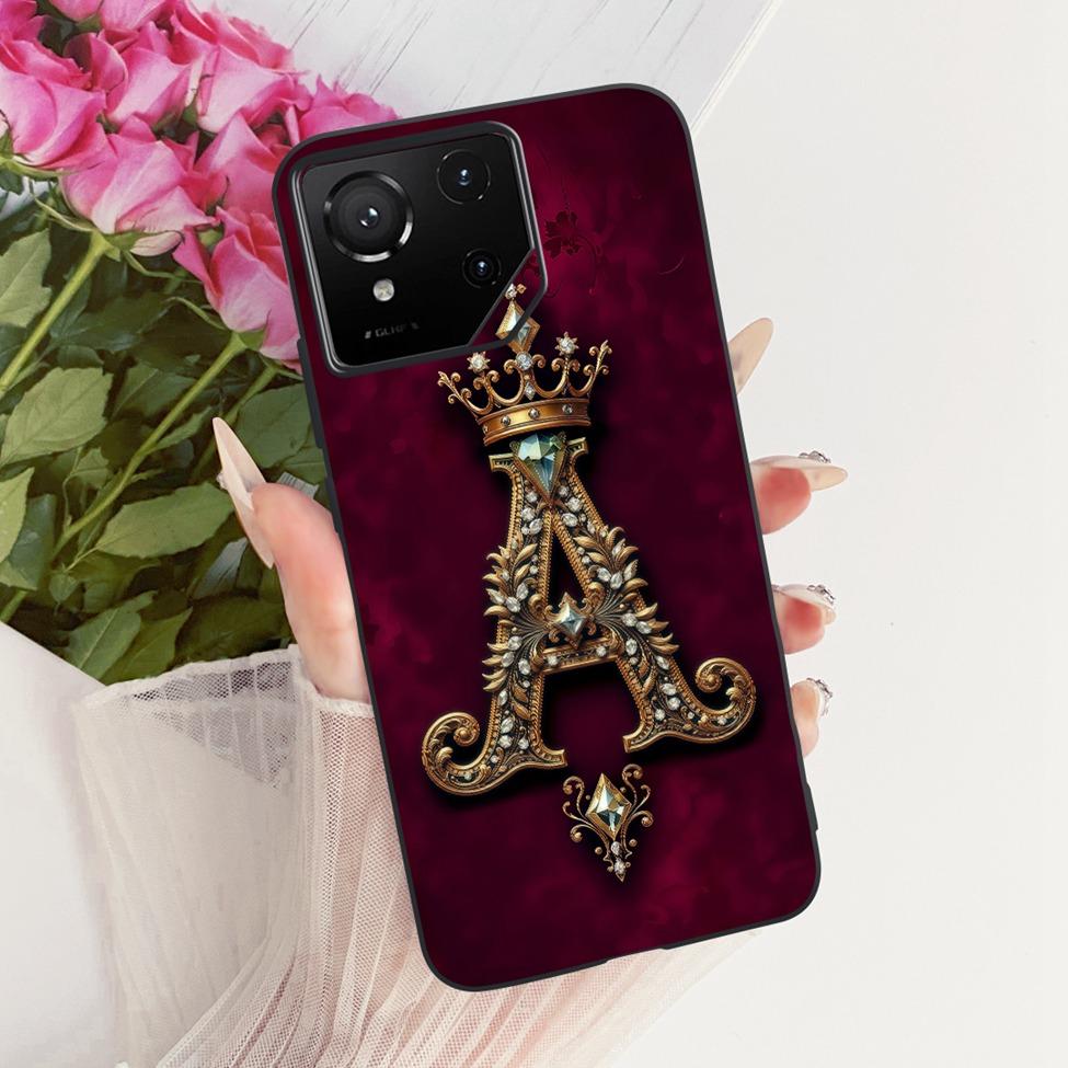Casing For Asus ROG Phone 9 Pro Case Silicone Luxury Crown A-Z Letters 2D Flat Pattern Soft Phone Cover