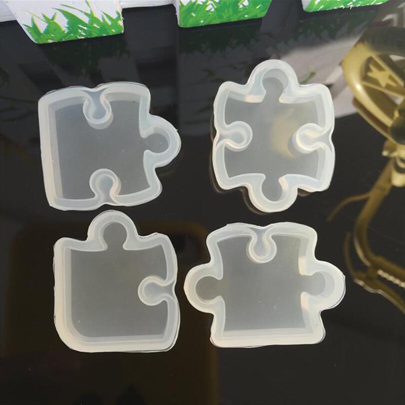 4Pcs/Set Silicone Puzzle Pendant Mold Diy Uv Resin Keyring Mould Jewelry Making