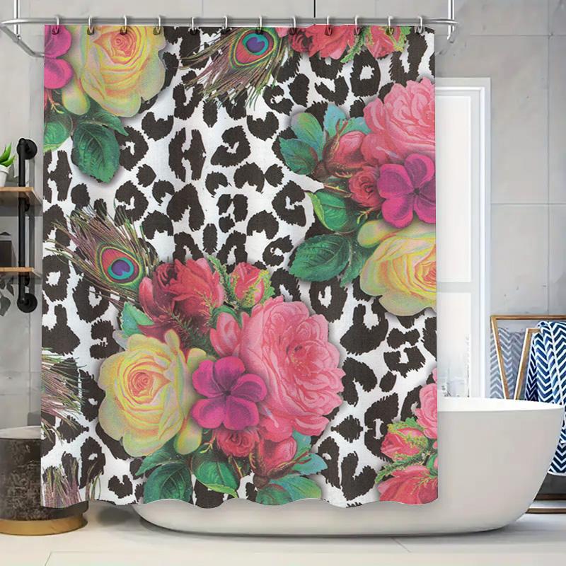 Luxury Floral Leopard Print Shower Curtain Waterproof Home Decor Bathroom Decoration for Kids