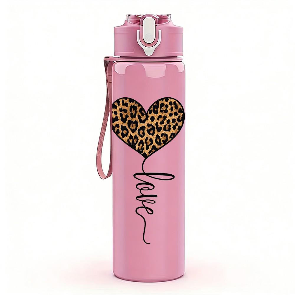 1PC Wire Frame Heart Balloon Print 750ml Color Plastic Sports Water Bottle Leakproof Flip Straw Lid Suitable for Sports Office Home Use
