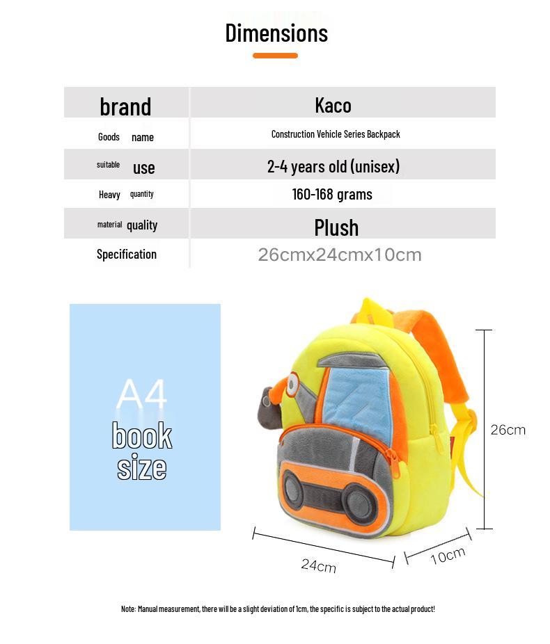 Cute Excavator Plush Backpack for Toddlers - Ideal for 2-4 Year Olds