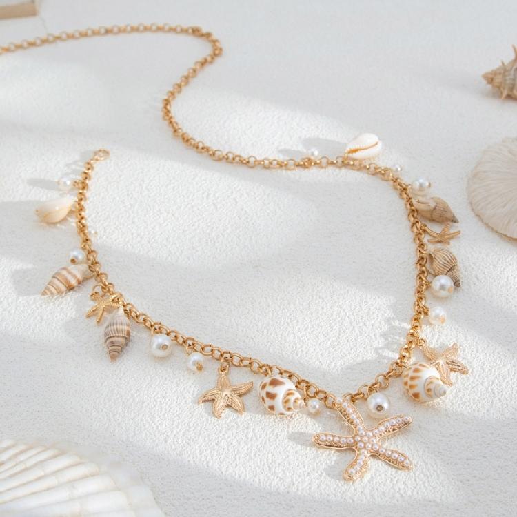Faux Pearls Embellished Belly Chain Shell Starfish Conch Beachwear Body Jewelry Handmade Waist Chain Unique Gift