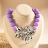 Retro Light Luxury Acrylic Beaded Necklace, Retro Three-dimensional Alloy Flower Pendant Necklace for Women