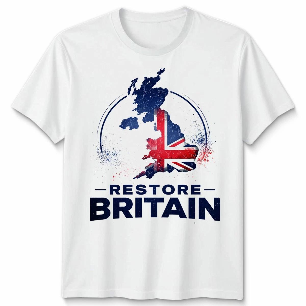 Restore Britain Patriotic Supporter Uk Slogan Graphic Unisex T shirt Tee M