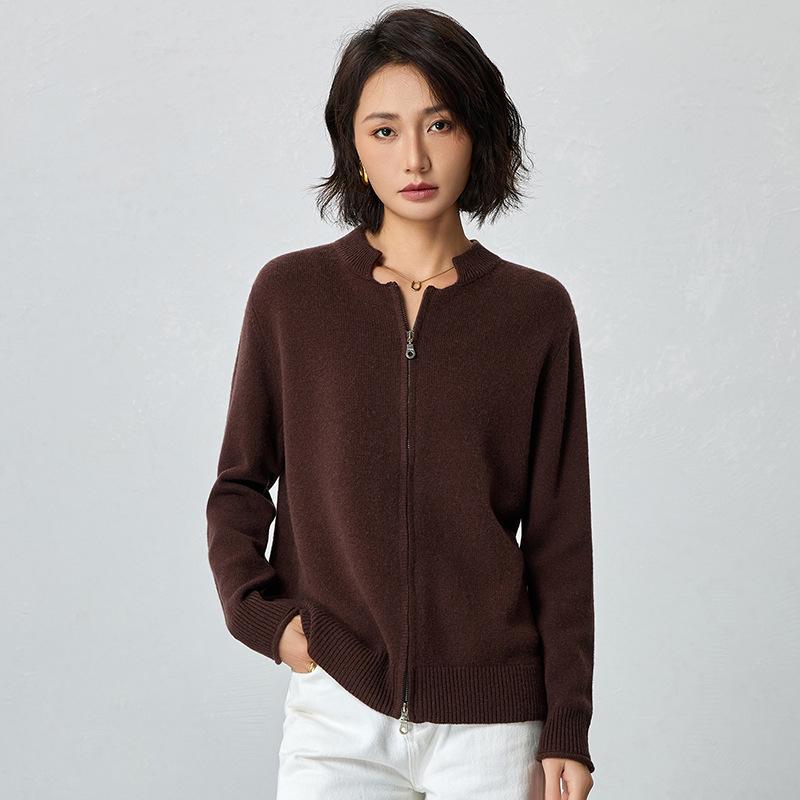 Women's High Neck Double Zipper Knit Cardigan - 2025 Autumn/Winter Collection