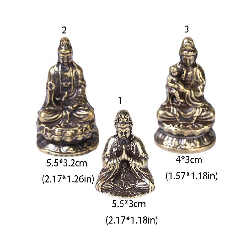 Mini Guanyin Buddha Statue Meditate Brass Buddha Ornament GuanYin Bodhisattva Ornament  Toy Gift