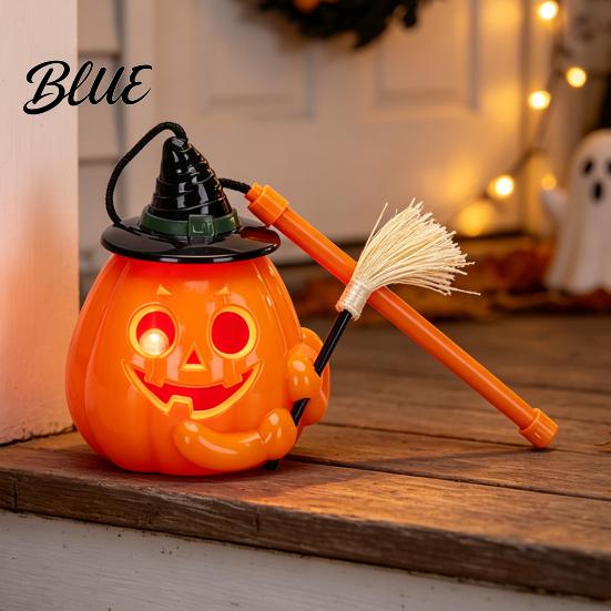 Cute Halloween Pumpkin Toy Glowing Lantern Jack O Lantern with Witch Hat Broom Light Lightweight Prop Up Decor Trick or Treat for Kids Party Decor