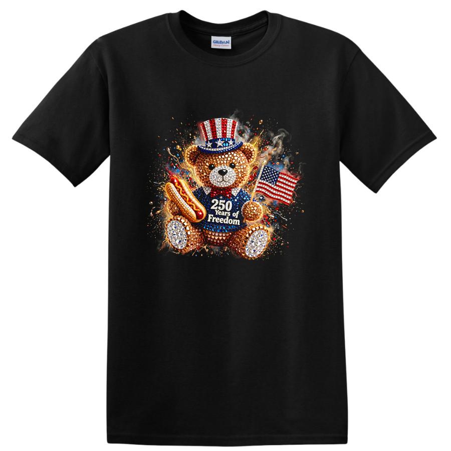 250 Years of Freedom Bear T Shirt Uncle Sam Hot Dog Fourth of July Tee XL