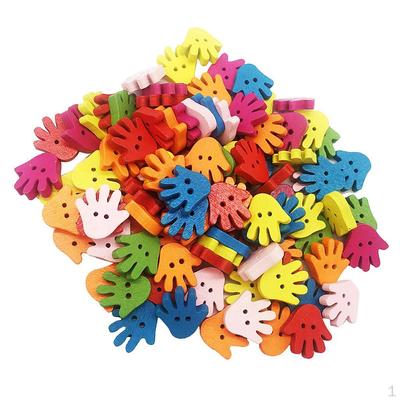 100Pcs/lot Hand Palm Shape Wood Button Two Holes Mixed Color Apparel Sewing DIY