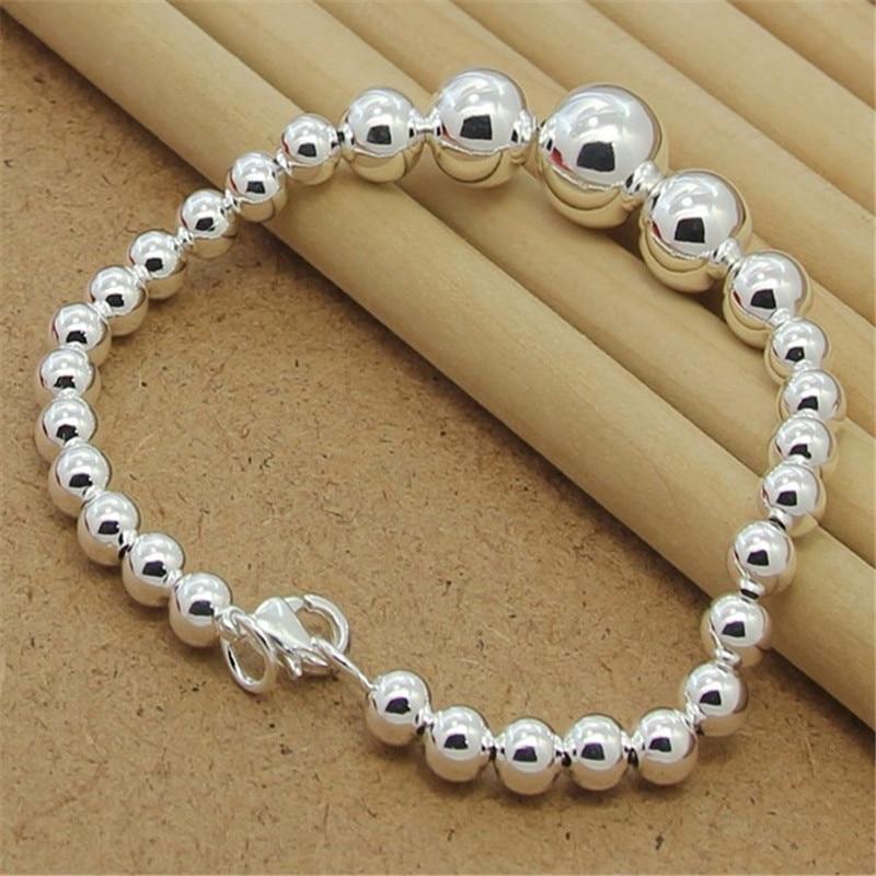New 925 Sterling Silver Bracelet Glossy Bead Silver Chain For Woman Charm Jewelry Bracelet Gift