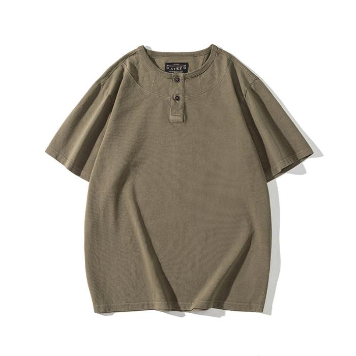 Retro Short-sleeved T-shirt Men's Summer Pure Cotton Top Solid Color Loose Round Neck Half-sleeved Shirt