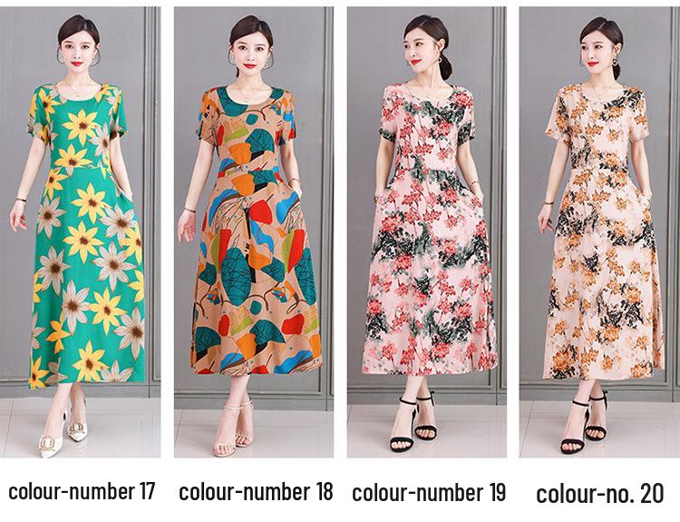 2023 Plus Size Floral Summer Cotton Dress for Middle-Aged Women
