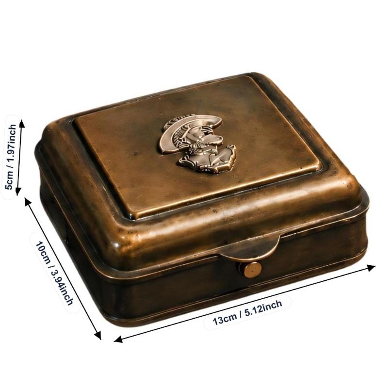 Metal Candle Holders Box with Hinged Lift Up Lid, Mechanical Wind Up Ignitions System, Antique Industrial Styling for Tabletop or Decorative Shelf