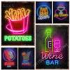 Vintage Neon Food Tin Signs  Western Restaurant Bar Club Menu Decoration  French Fries Pattern Wall Decor Plaque  Retro Metal