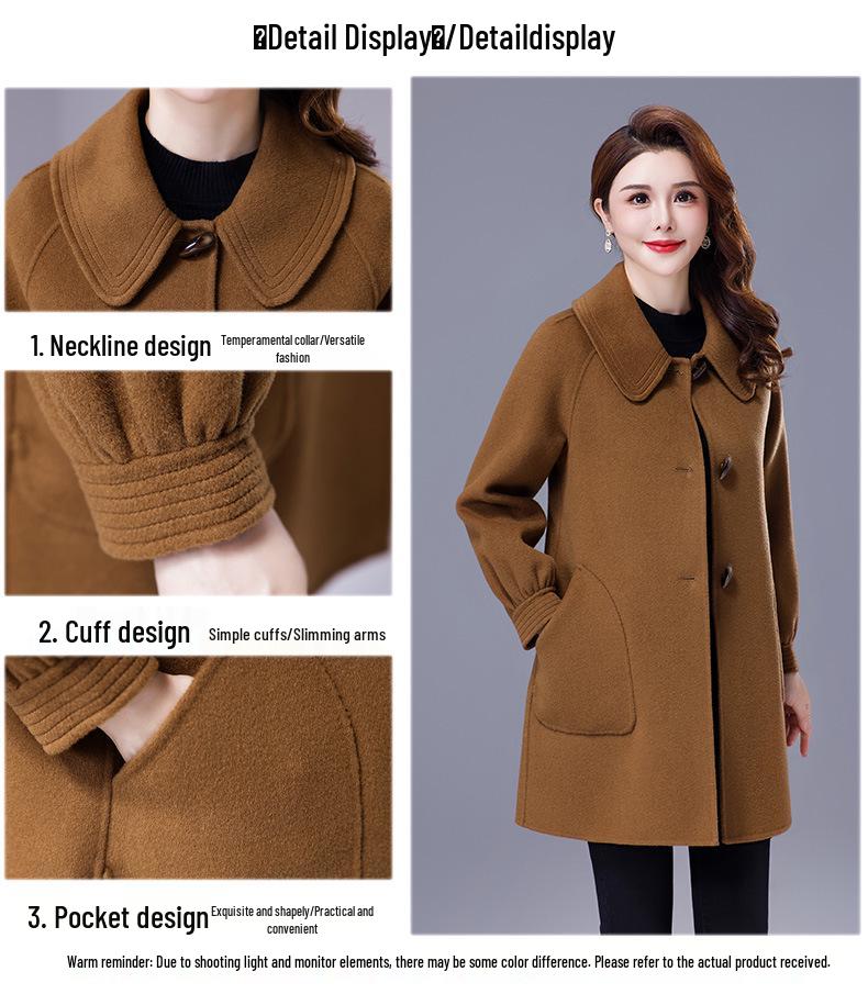 2026 Autumn/Winter Women's Double-Sided Wool Coat - Loose Fit for Petite and Mother-Friendly Style